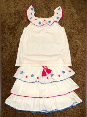 Bisby by little English Kids White Embroidered Kate Top and Tiered Mini Skort, 6